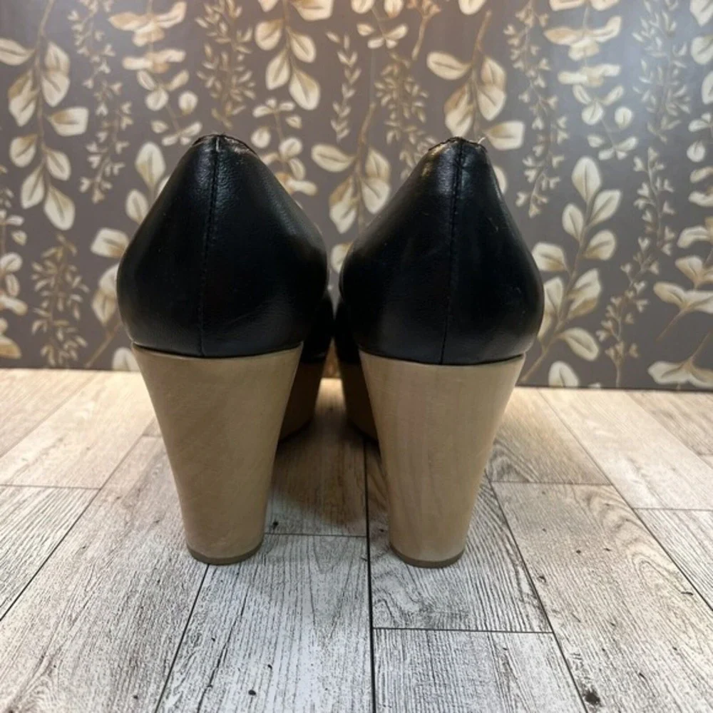 Loeffler Randall Wood‎ Platform Wedge Black Leather Shoes size 9.5 B - Picture 4 of 8